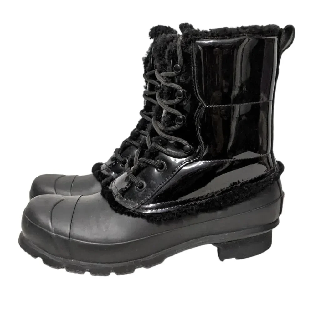 HUNTER Original Patent Leather Shearling Lined Lace Up Boot 7
